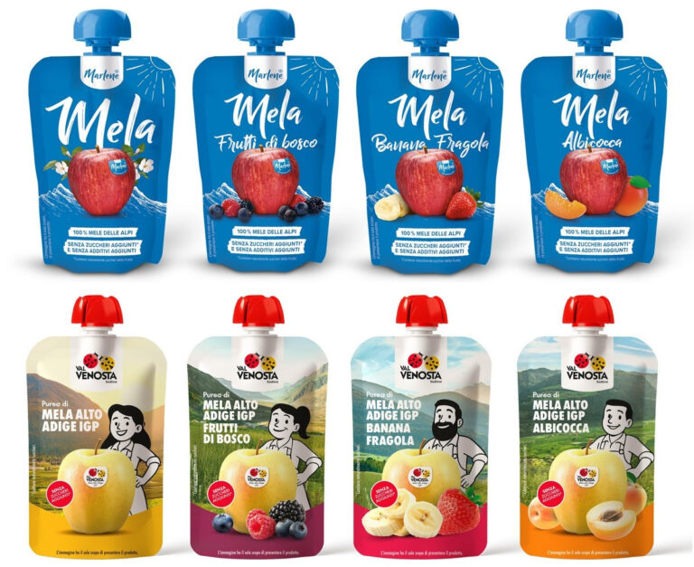 Arrivano le nuove puree Marlene e Val Venosta: mele altoatesine in formato pouch