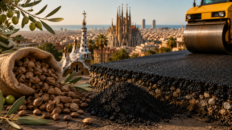 Barcellona, dai noccioli d’oliva un asfalto green che taglia le emissioni