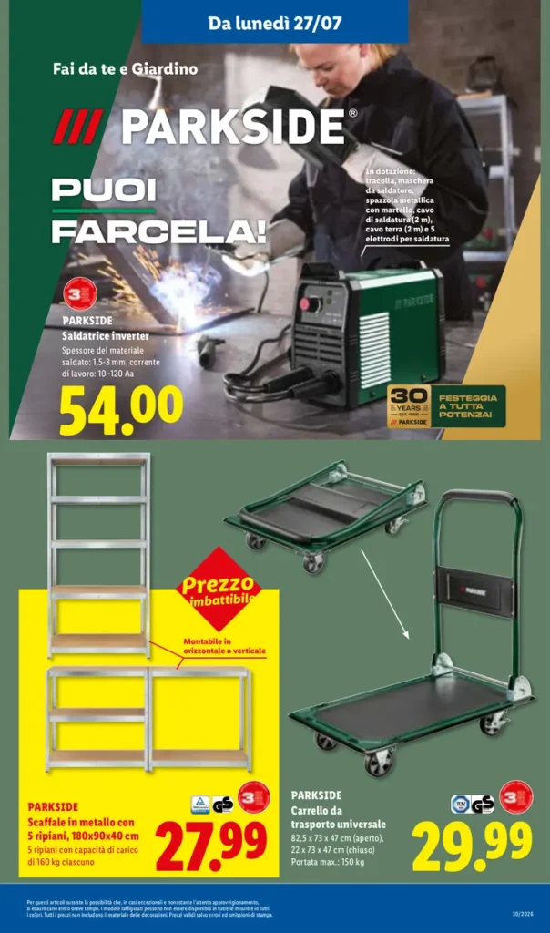 Volantino Parkside giovedi 23 luglio e lunedi 29 luglio