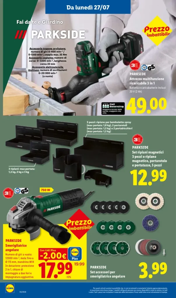 Volantino Parkside giovedi 23 luglio e lunedi 29 luglio