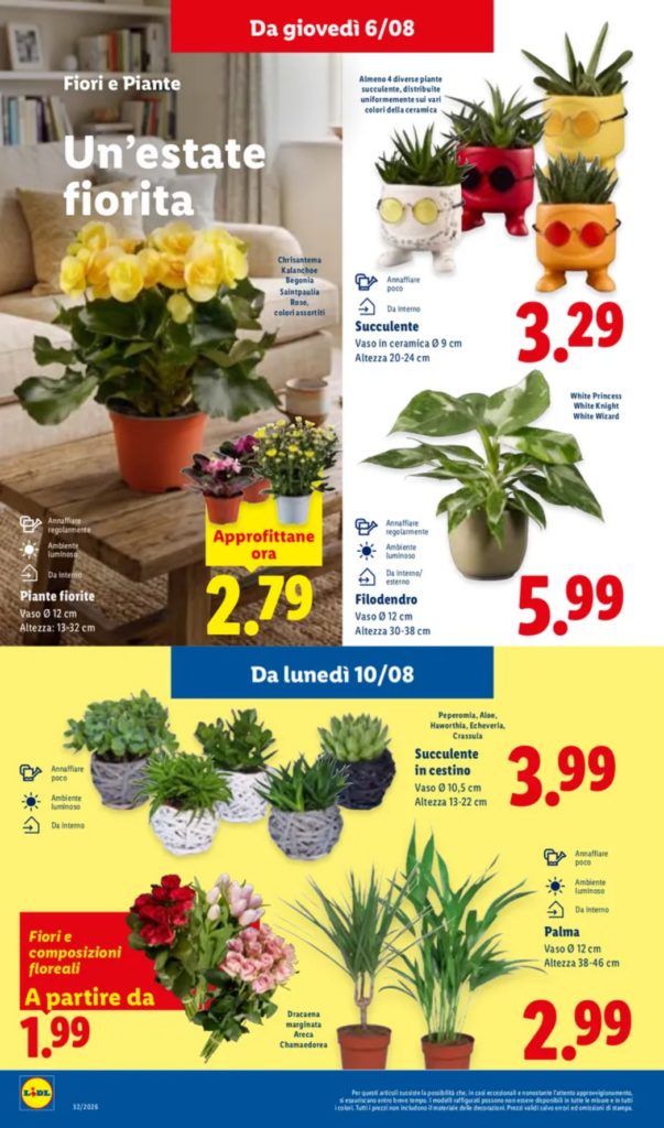 Volantino piante e fiori lidl del 6 agosto e 10 agosto 2026