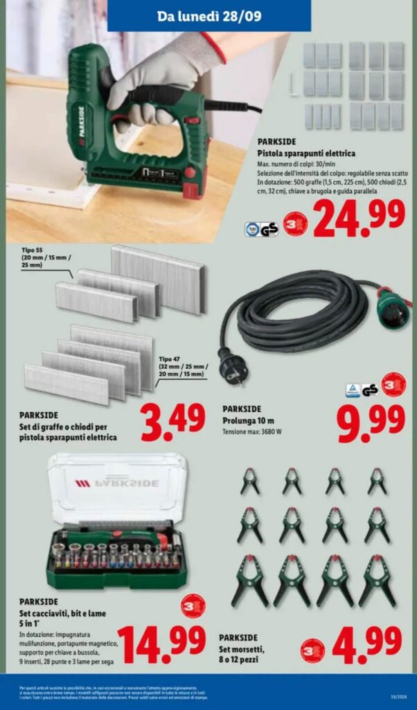Volantino Parkside lunedì 28 settembre