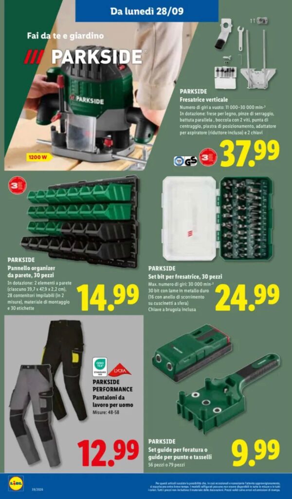Volantino Parkside lunedì 28 settembre