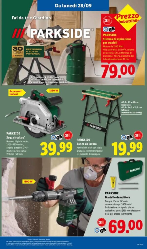 Volantino Parkside lunedì 28 settembre