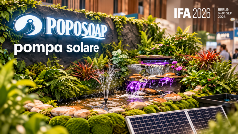 Poposoap a IFA 2026: stagno, pompa solare e cascata in un unico sistema per il giardino