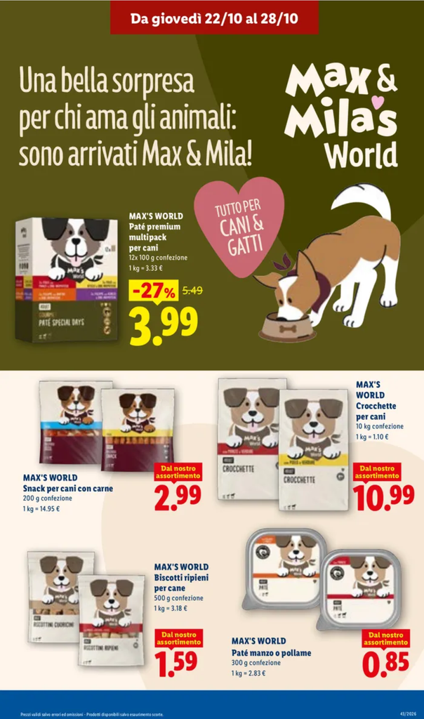 Volantino LIDL - Max e Mila's, linea di prodotti per Cani e Gatti